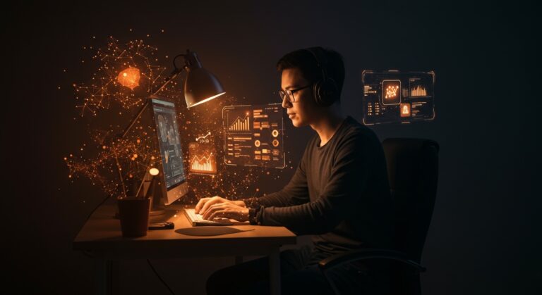 Creador de contenido monetizando tutoriales de automatización con inteligencia artificial en el ecosistema startup de 100x.bot.