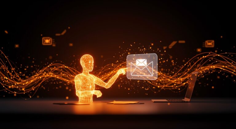 API de correo electrónico para agentes IA mostrando automatización y SaaS en entorno tecnológico startup.