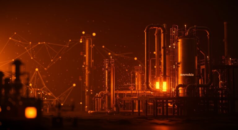 Innovadora planta industrial de Ammobia transformando la producción de amoníaco con tecnología limpia y eficiente, superando el proceso Haber-Bosch.