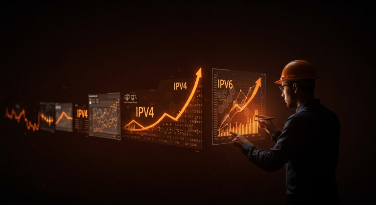 Análisis visual de direcciones IP IPv4 e IPv6 mostrando la evolución y tendencias del mercado para infraestructura digital.