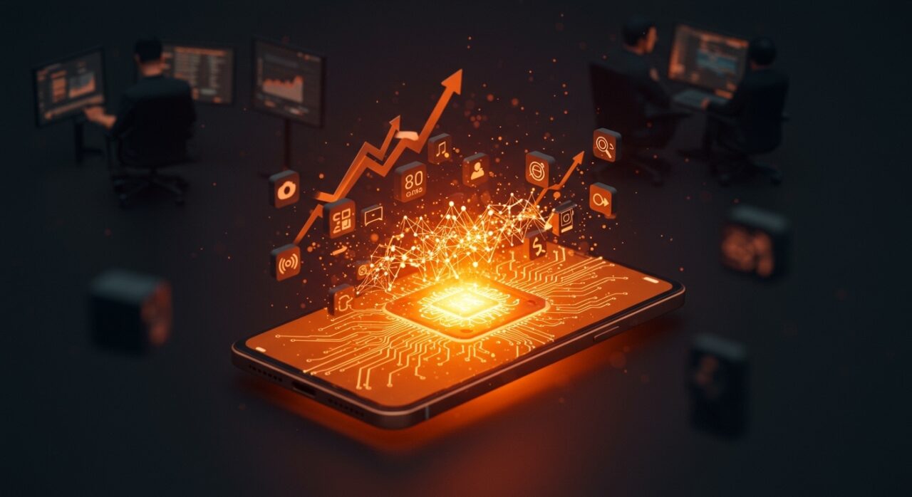 Crecimiento en gasto de apps móviles impulsado por IA con tendencias de monetización y adopción tecnológica en startups.