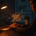 Founder trabajando en aprendizaje por refuerzo para Tic-Tac-Toe con red neuronal en Jax, destacando IA aplicada y automatización en el ecosistema startup.