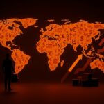 Impacto de aranceles en consumidores y empresas en EE.UU. con implicancias para founders de LATAM, ilustrado con mapa económico y símbolos comerciales.