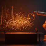 Modelo de lenguaje open source Trinity de 400B parámetros de Arcee AI representado mediante una red neural luminosa en un entorno futurista con paleta naranja y negro.