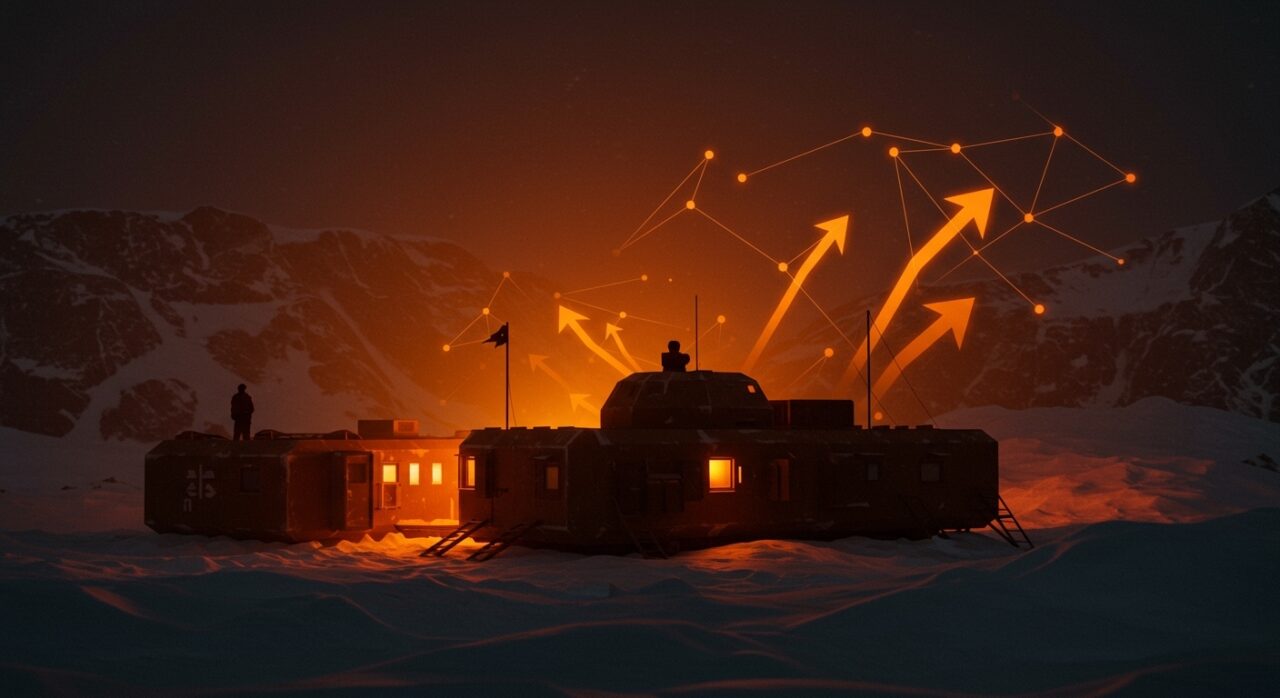 Instalación militar danesa en Groenlandia mostrando la nueva seguridad ártica y oportunidades tecnológicas para startups en defensa y ciberseguridad.