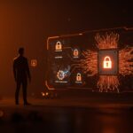 Ilustración de ataques runtime que amenazan la seguridad IA y defensa clave para CISOs en startups, con metáforas visuales de brechas y protección digital.