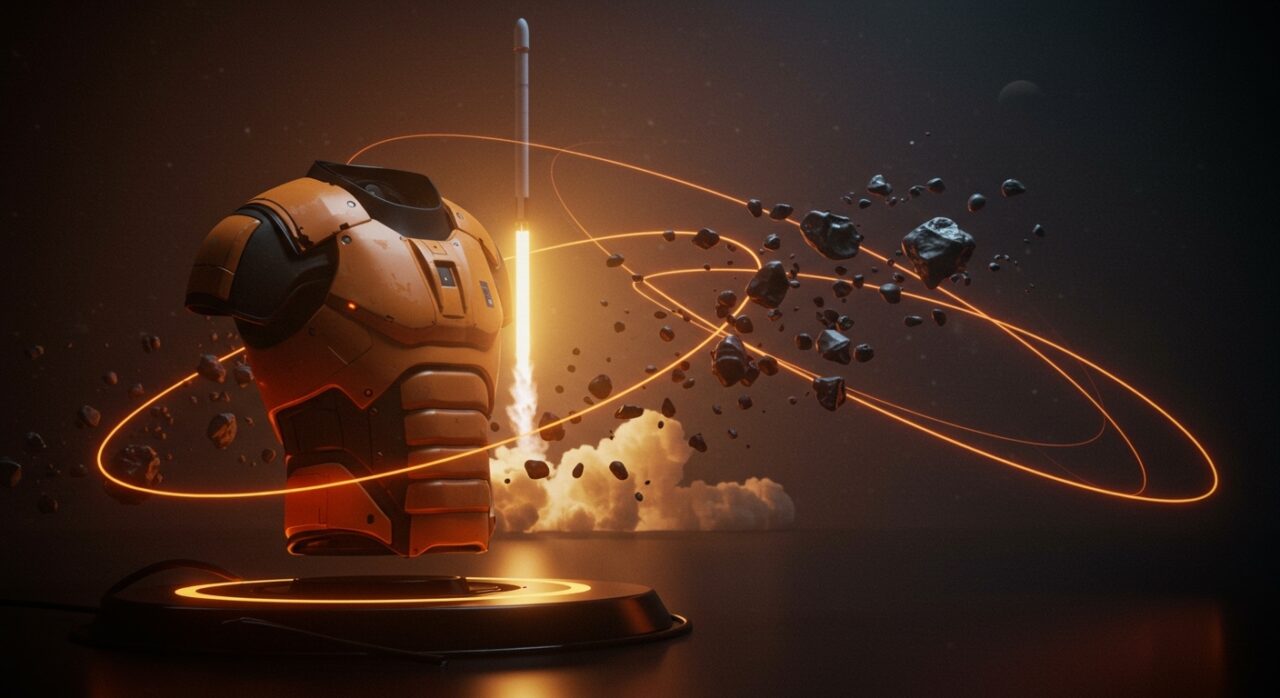 Innovadora armadura espacial de la startup Atomic-6 validada con SpaceX, destacando la tecnología y protección ante basura espacial en hardware aeroespacial.