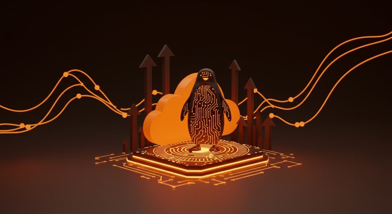 Ilustración de Azure Linux en nube digital destacando infraestructura open source segura y escalable para cloud y edge computing.