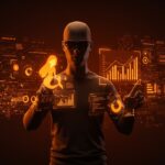 Founder interactuando con diagramas Mermaid digitales en SVG y ASCII, representando automatización y visualización IA para developers.