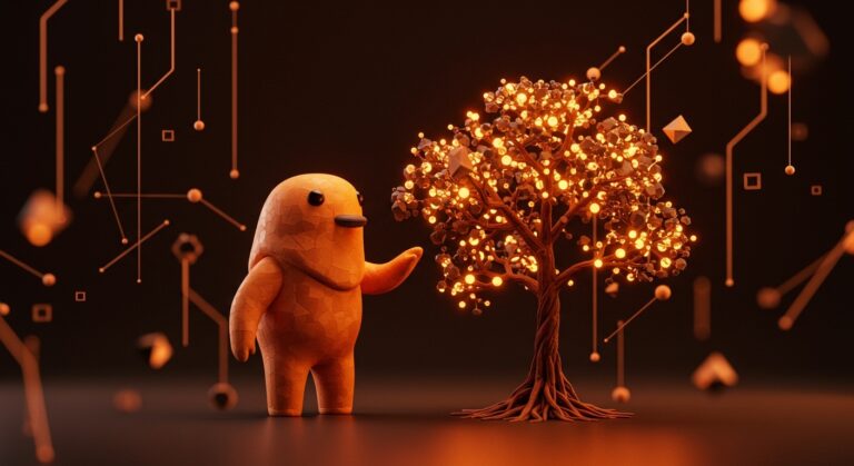 Índice concurrente Bf-Tree en Rust para SaaS y análisis big data con metáforas visuales de programación concurrente y tecnología open source.