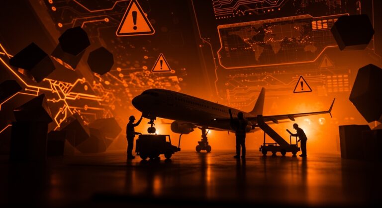 Gestión de riesgos y seguridad aérea en Boeing con enfoque en calidad y actualización tecnológica, imagen editorial en paleta ecosistema startup.