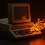 IBM 5150 vintage booting desde un vinilo con FreeDOS, simbolizando innovación en hardware vintage y sistemas operativos alternativos.