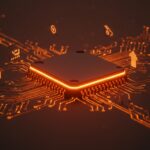 Ilustración futurista de emulación optimizada para Loongarch y Linux con énfasis en gaming y tecnología startup.