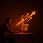 Imagen conceptual de burnout en tecnología y transición profesional con ingeniero de software reflexionando y metáforas de equilibrio y bienestar laboral.