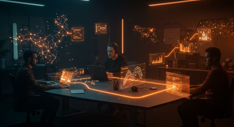 Equipo de founders colaborando con plantillas dinámicas e inteligencia artificial para cacheo eficiente de respuestas LLM en entorno tecnológico startup.