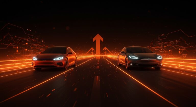 Competencia entre BYD y Tesla en ventas de vehículos eléctricos mostrando movilidad eléctrica y expansión global en 2025.