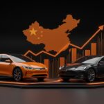 Comparativa visual entre BYD y Tesla en ventas de vehículos eléctricos 2025 destacando liderazgo en el mercado automotriz.