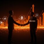 Capital One adquiriendo Brex en una escena que representa la mayor compra fintech, con metáforas visuales de innovación y funding en el ecosistema startup.