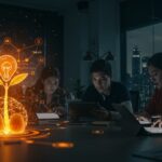 Capital semilla para startups innovadoras en Perú mostrando emprendedores tecnológicos colaborando en un entorno moderno con metáforas visuales de financiamiento y crecimiento tecnológico.