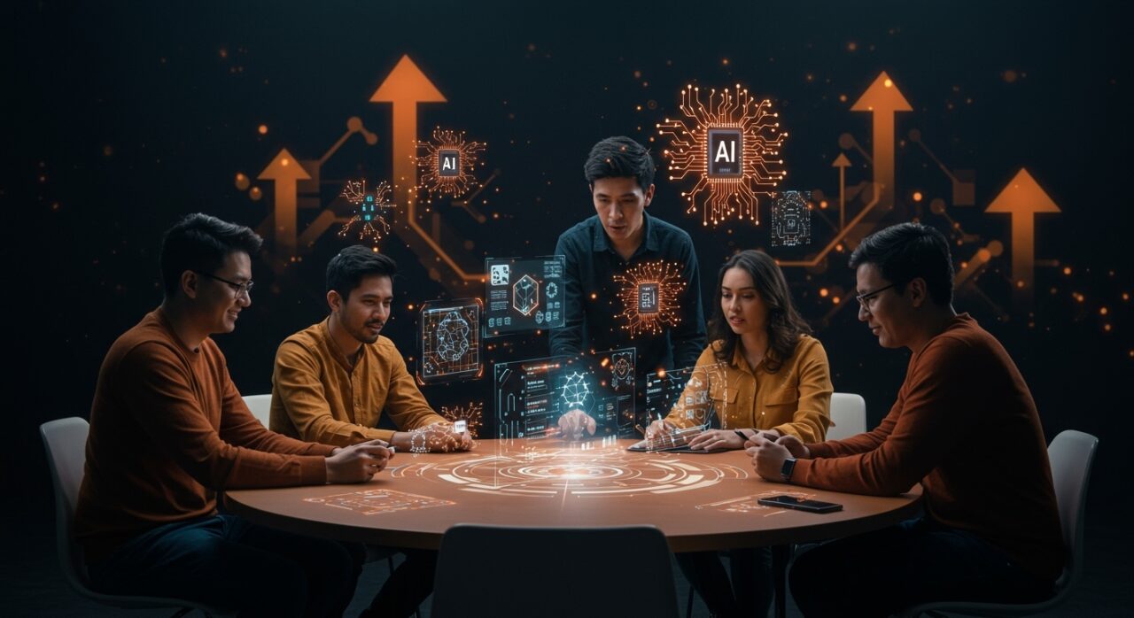 Founders LATAM colaborando con tecnología avanzada de AI y hardware en CES 2026, representando innovación y tendencias de chips y edge AI.