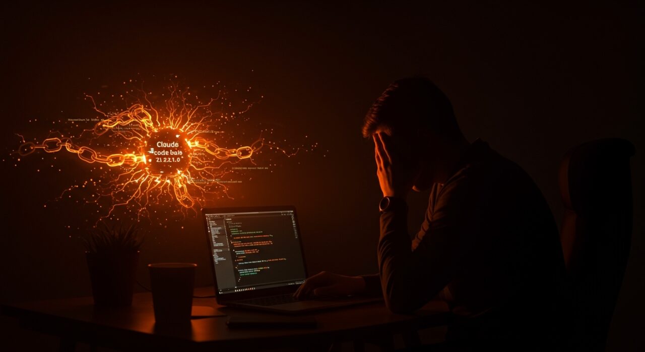 Bug crítico en Claude Code CLI 2.1.0 afecta a desarrolladores y herramientas IA en macOS y Linux, ilustrado con entornos digitales y redes neuronales.