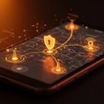 Acceso de operadoras móviles al GPS y bloqueo de privacidad en iOS 26.3 con iconos de seguridad y redes móviles en paleta Ecosistema Startup.