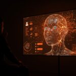 Imagen editorial de silhouette de fundador tech frente a pantalla digital con rostro deepfake y chatbot Grok, simbolizando investigación y regulación de IA en tecnología.