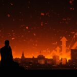 Líder contemplando un paisaje digital que ilustra la crisis y tendencias de la democracia liberal y el crecimiento económico en 2026 para startups.