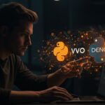 Integración visual de Deno y Python en PyPI representando la distribución third-party en el ecosistema tecnológico open source.