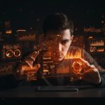 Empresario concentrado analizando conocimientos propios para diferenciar startups SaaS mediante IA generativa y contenido original.