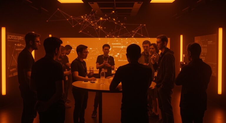 Tech leaders reunidos en evento tecnológico íntimo para networking de alto valor y comunidad hispana de founders.