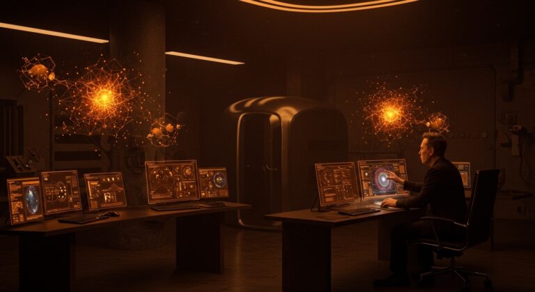 Elon Musk y la supercomputadora Dojo3 de Tesla en computación de IA aplicada al espacio, destacando innovación tecnológica y tendencias deep tech.