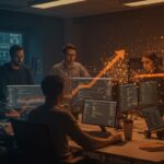 Equipo de ingenieros fullstack y machine learning colaborando en ambiente tecnológico en Nueva York, oportunidades de empleo tech en startup respaldada por Y Combinator.
