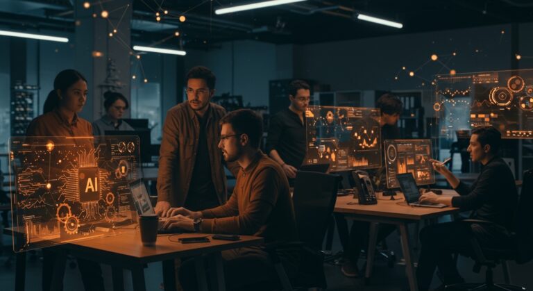 Ingenieros de software trabajando en inteligencia artificial y automatización en startup tecnológica innovadora de Y Combinator.