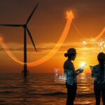 Parque eólico offshore con emprendedores tecnológicos y modernización eléctrica, reflejando el impulso de energía renovable y regulación en EE.UU.