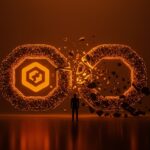 Fundador frente a una blockchain fracturada simbolizando el cierre de la startup de custodia descentralizada en el ecosistema cripto.