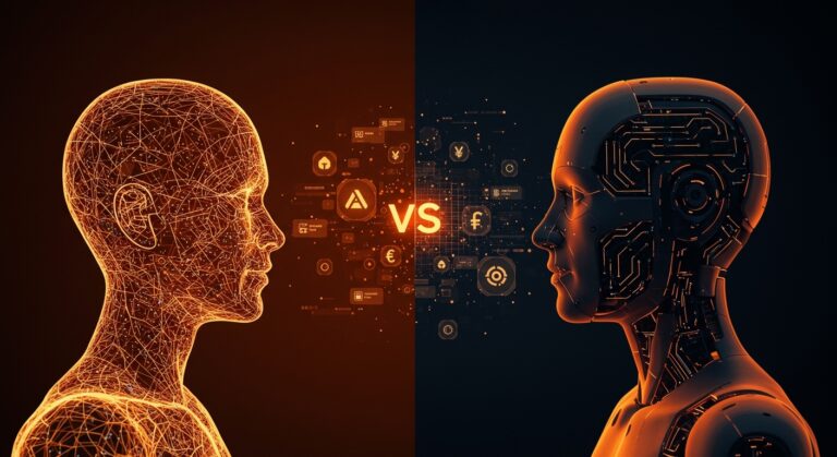 Comparativa visual de estrategias de monetización en chatbots de IA entre OpenAI y DeepMind, temática tecnología y publicidad en LATAM.
