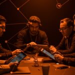 Founders de startups LATAM en reuniones tecnológicas pequeñas, destacando tendencias y networking en eventos tech.