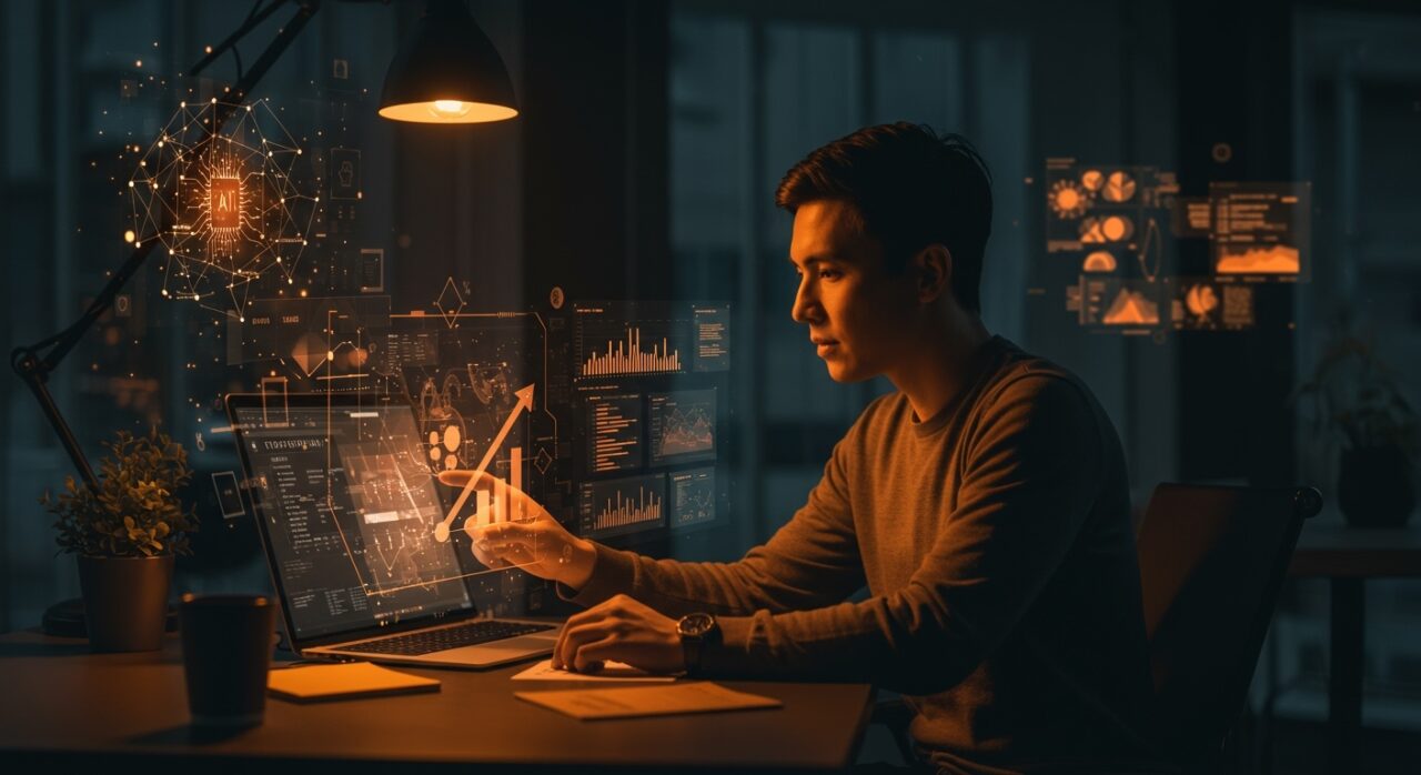 Product designer trabajando en plataforma fintech impulsada por IA en startup YC en San Francisco, mostrando innovación en diseño y tecnología B2B.