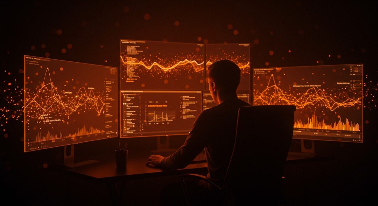 Founder preocupado frente a pantallas digitales mostrando errores de Claude.ai y afectación en productividad de herramientas SaaS con IA aplicada.