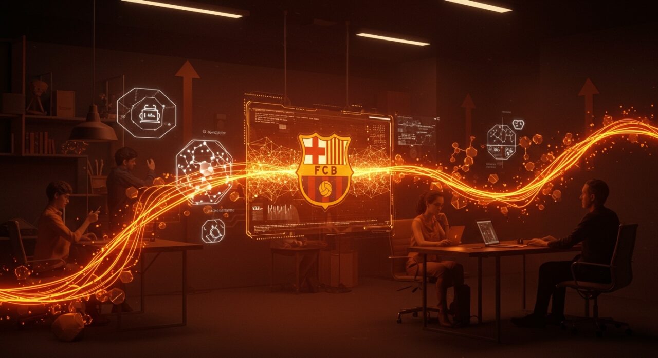 Inversión de FC Barcelona en startup con inteligencia artificial y fragancias personalizadas, simbolizando innovación tecnológica y crecimiento en el ecosistema startup.