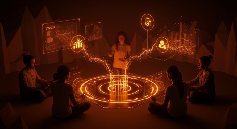 Equipo diverso de fundadores de startups wellness colaborando con tecnología avanzada y apoyo de inversión en un entorno futurista.