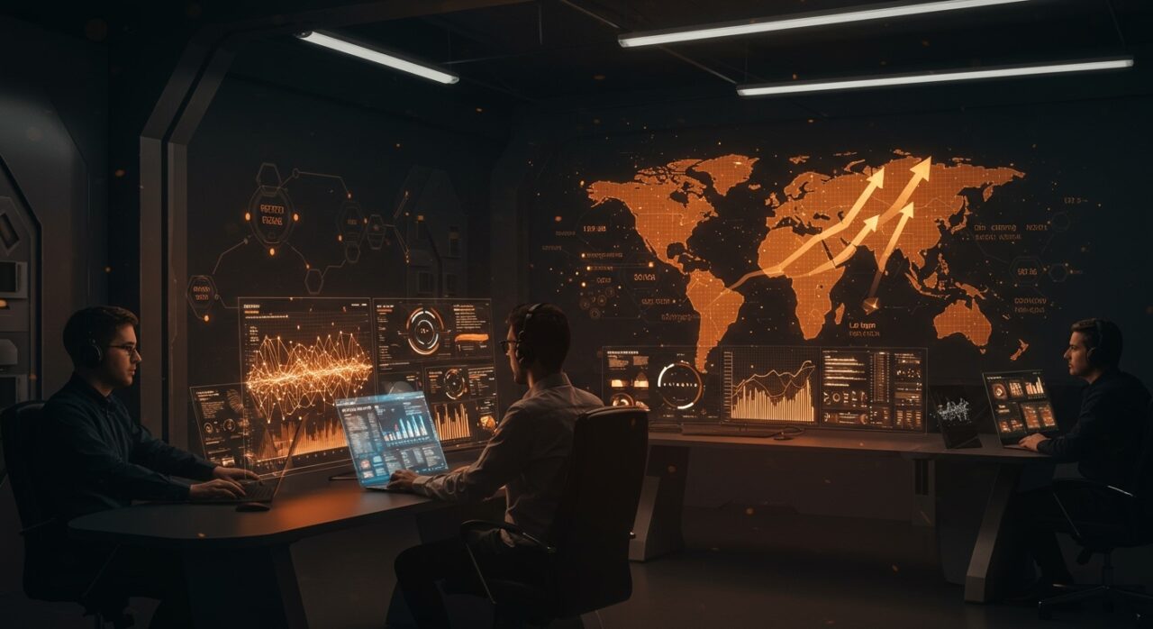 Equipo analizando software de mantenimiento predictivo con IA aplicada en expansión SaaS de Fracttal en Latinoamérica y Europa.