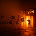 VPN bloqueando sitios piratas en Francia, simbolizando regulación y privacidad digital en el mercado tecnológico europeo.