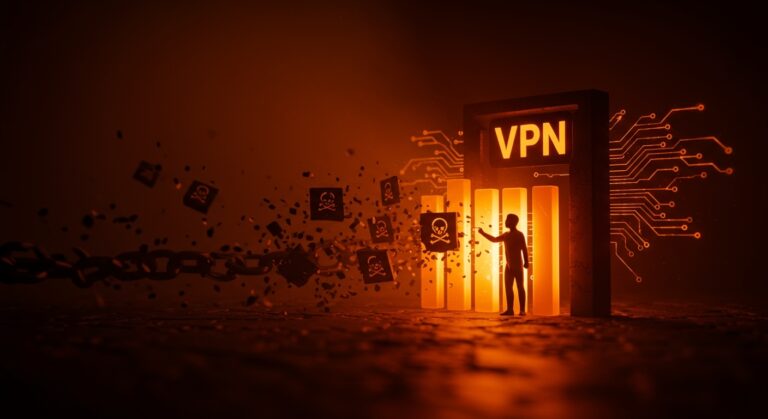 VPN bloqueando sitios piratas en Francia, simbolizando regulación y privacidad digital en el mercado tecnológico europeo.
