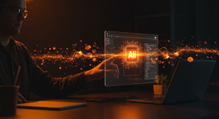 Google Chrome con IA integrada Gemini ejecutando tareas autónomas para founders tech en un entorno digital futurista.