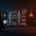 Google y la IA en salud ilustrados con interfaz médica holográfica y símbolos de ética y validación en tecnología de inteligencia artificial.