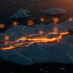 Paisaje aéreo de Groenlandia mostrando minerales críticos bajo el hielo y su influencia en la energía limpia y la geopolítica tecnológica.