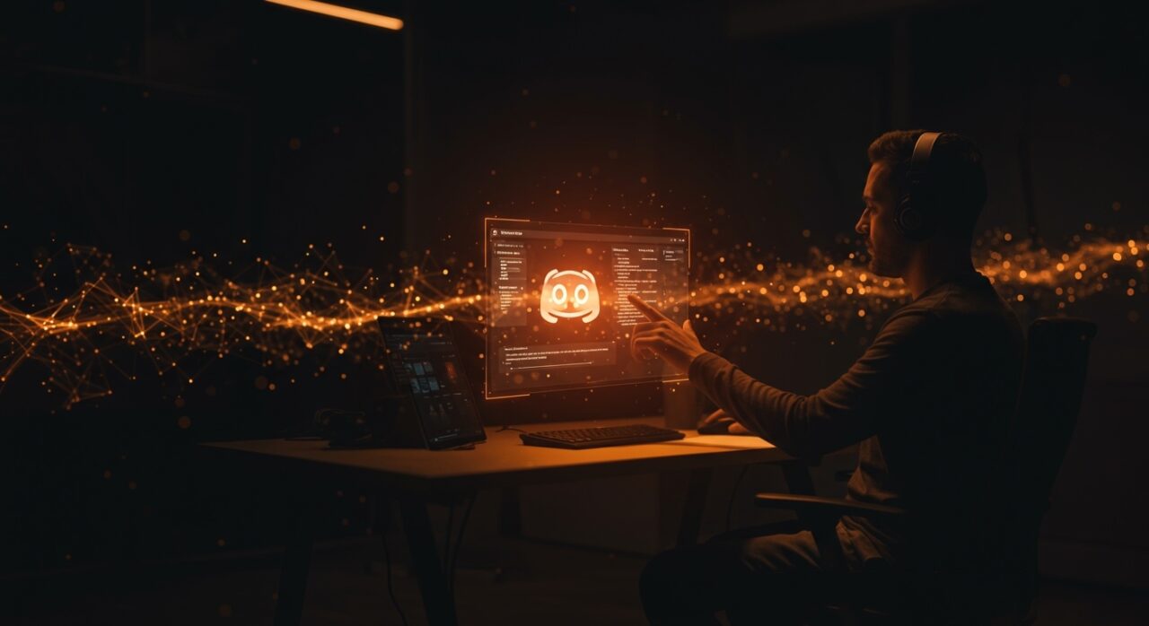 Interfaz holográfica de IA aplicada para transcripción y resumen en reuniones de Discord, mejorando la productividad de founders con herramientas SaaS.