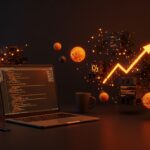 Lenguaje de programación open source Herd representado con código minimalista y elementos visuales de innovación y desarrollo tecnológico en tonos naranja y negro.